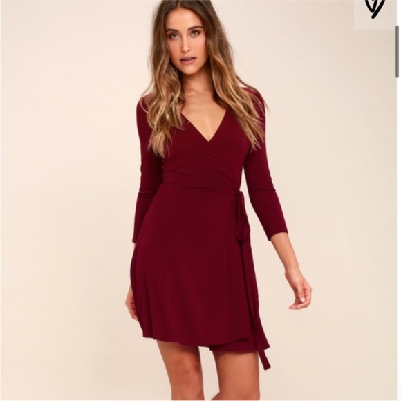 LULU’s Twirl-Worthy Burgundy Wrap Dress - Picture 4 of 9